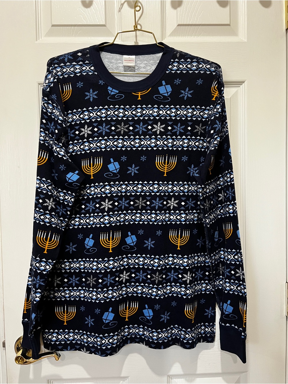 Hanna Andersson Hanukkah Themed Pajama Top 100% Organic Cotton Size XL Navy Blue